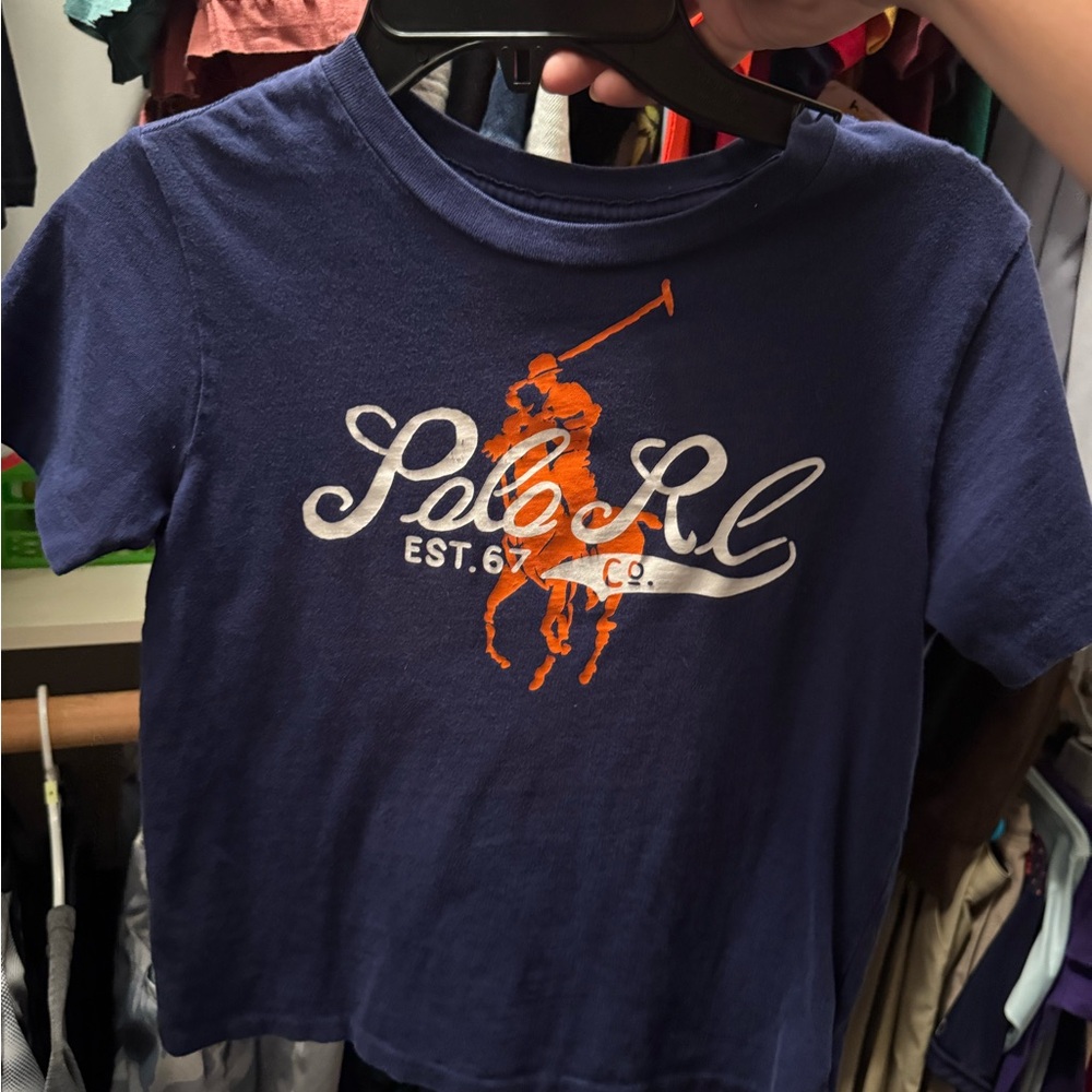 Ralph Lauren Navy Tee with Orange and White Graphic